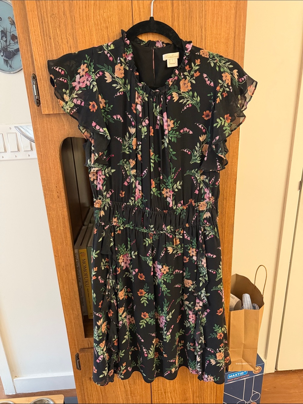 Shoshanna Black Floral Ruffle Mini Dress